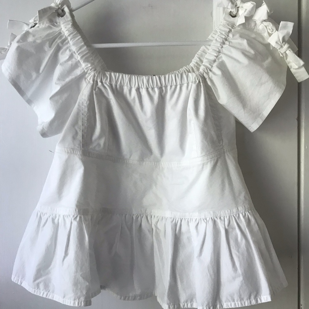Rebecca Taylor off-the-shoulder white poplin top